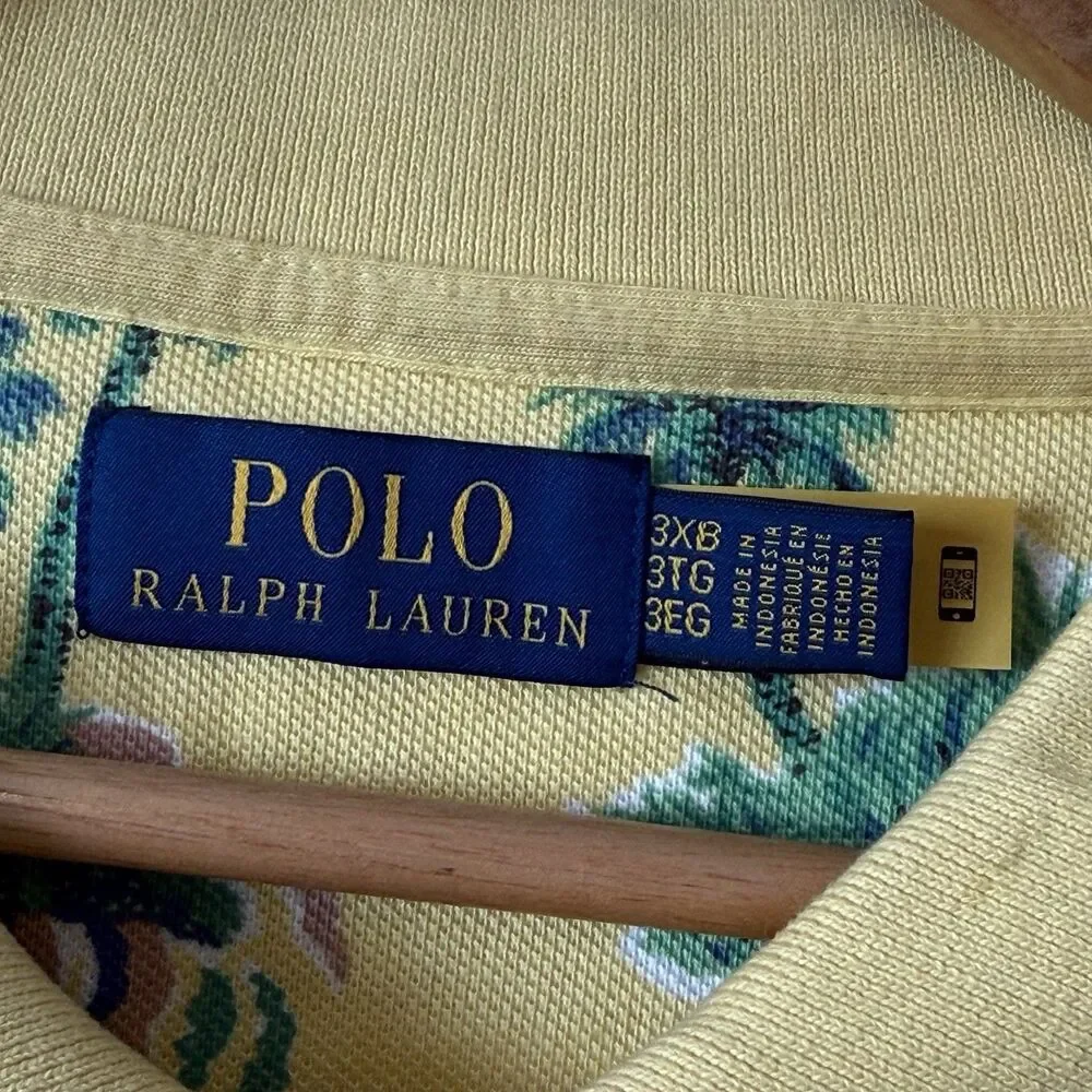 Polo Ralph Lauren Aloha Hawaiian Print Polo Shirt Yellow 3XB NWT Big Tall